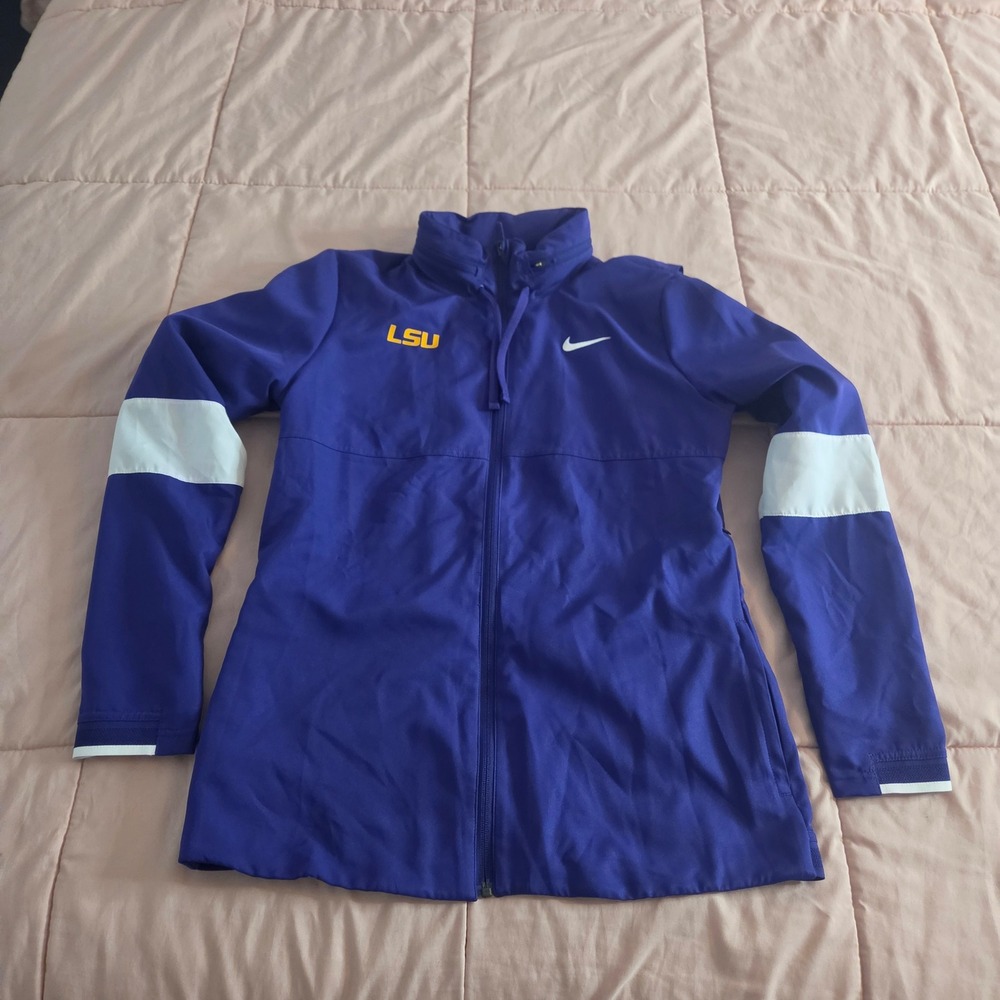 Nike LSU Tigers Dri-FIT Full Zip Jacket Purple White Womens Medium Stowable Hood